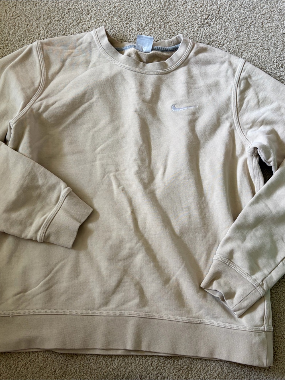 Nike Beige Pullover Sweatshirt with Black Swoosh Tag